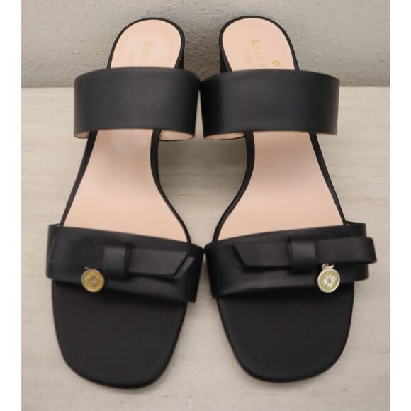 Kate Spade Women's Sz 7.5B Black Helena Two Band Bow Sandals w/Charms - Picture 3 of 16